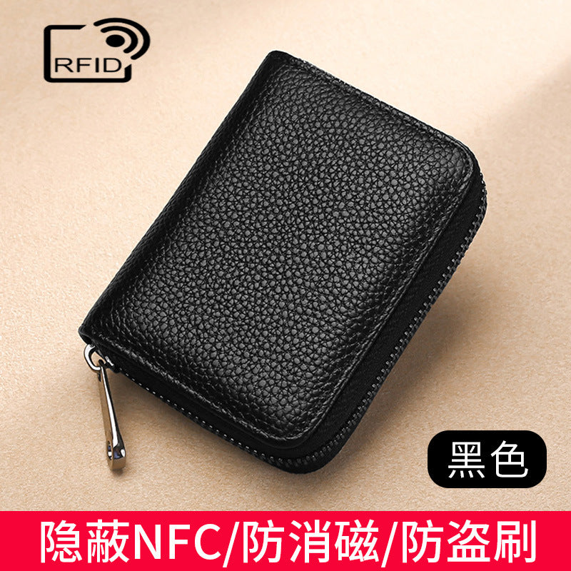 RFID anti-theft brush anti-degaussing PU leather card bag women's leather zipper bank card cover multi-card position large capacity card holder