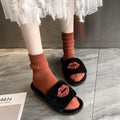 2024 new open-toe fuzzy slippers for women - warm, indoor, flat, rhinestone-embellished cotton slippers for autumn and winter