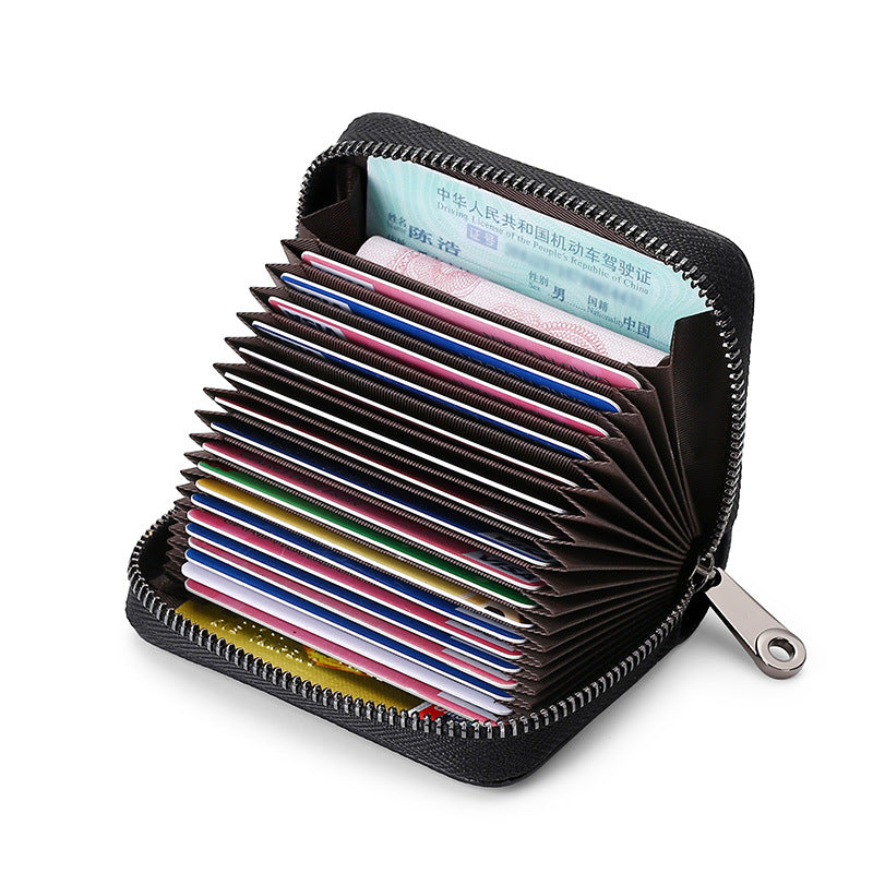RFID anti-theft brush anti-degaussing PU leather card bag women's leather zipper bank card cover multi-card position large capacity card holder