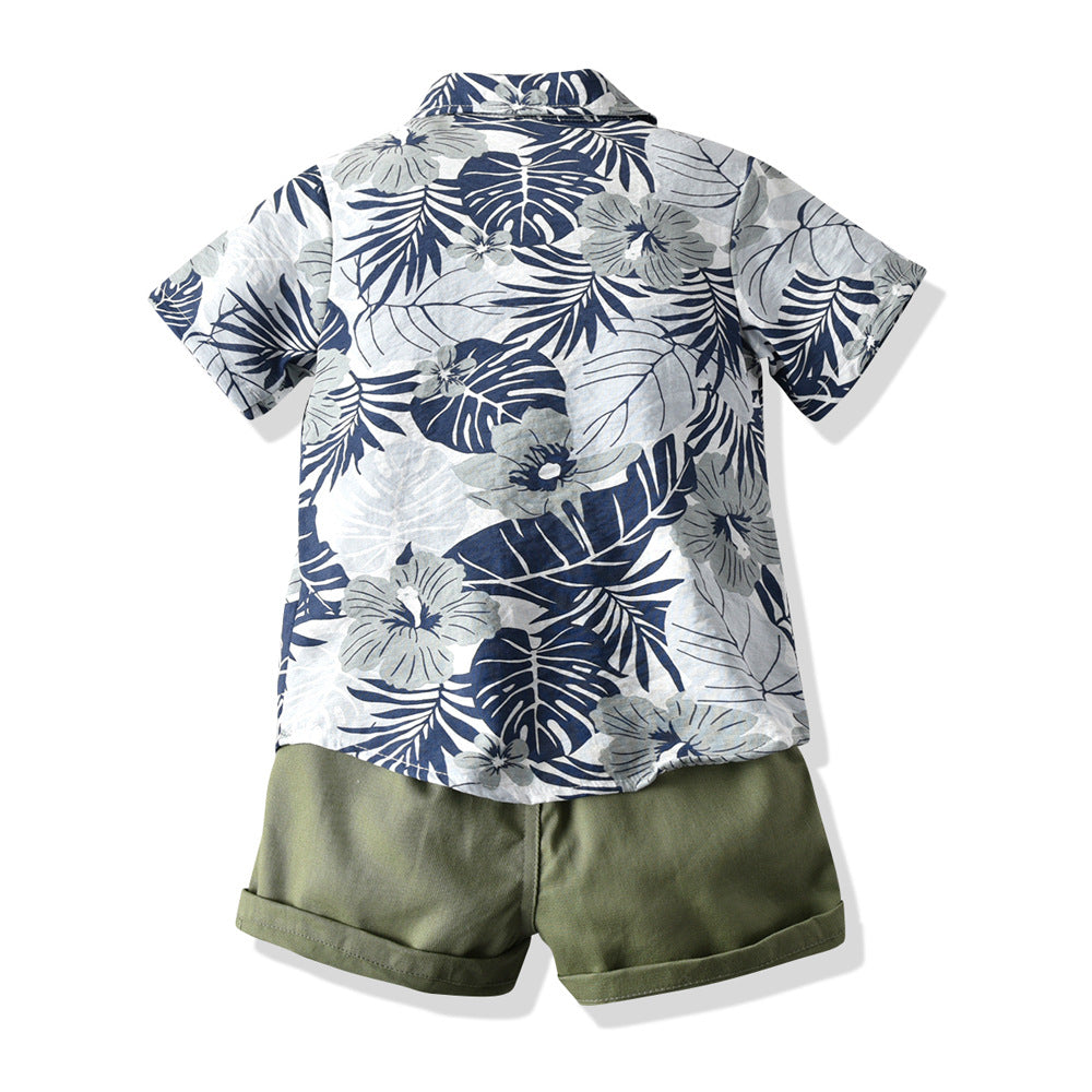 Amazon children's wear cross-border new arrivals: boys' summer printed short-sleeve shirt and shorts casual two-piece trendy set