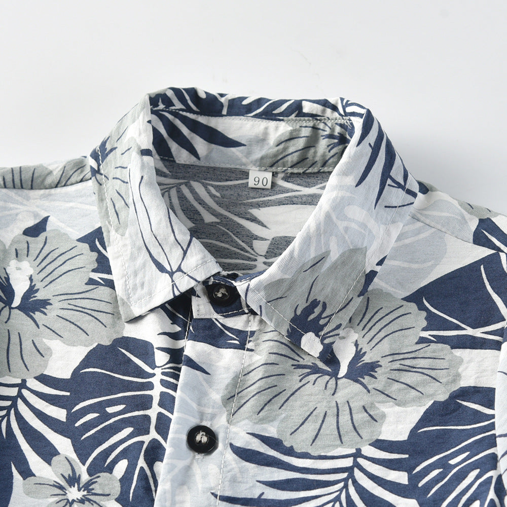 Amazon children's wear cross-border new arrivals: boys' summer printed short-sleeve shirt and shorts casual two-piece trendy set