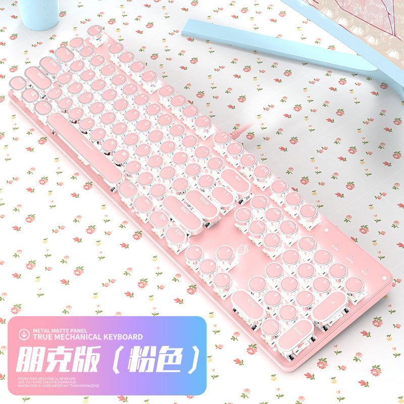 Meishang e-zu hjk901 mechanical keyboard and mouse combo - retro girly pink cute blue switch round key gaming keyboard