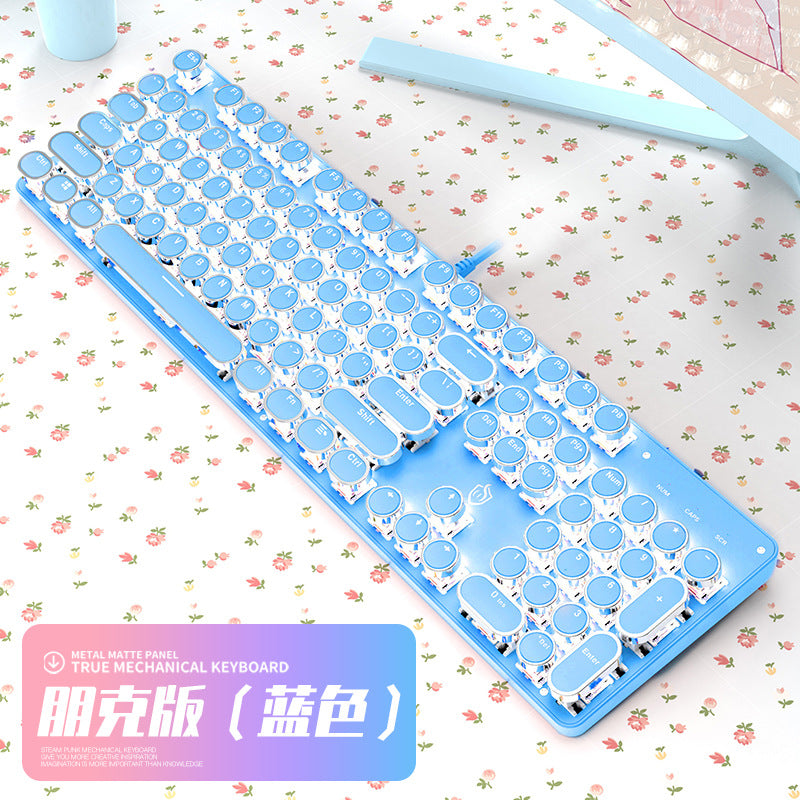 Meishang e-zu hjk901 mechanical keyboard and mouse combo - retro girly pink cute blue switch round key gaming keyboard