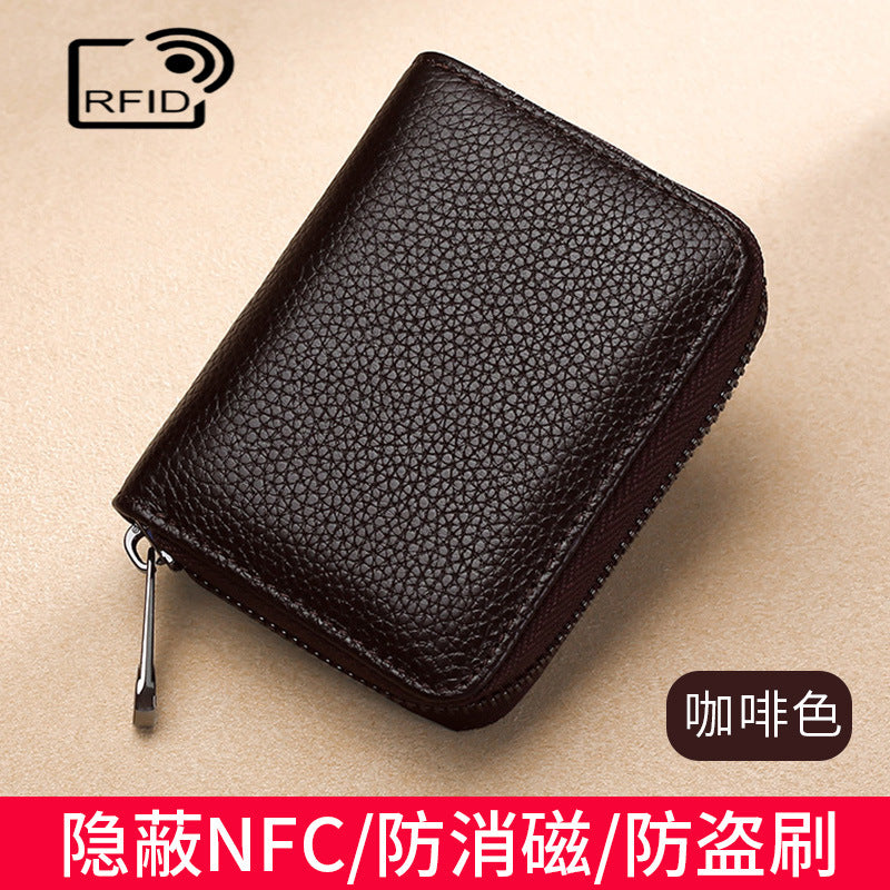 RFID anti-theft brush anti-degaussing PU leather card bag women's leather zipper bank card cover multi-card position large capacity card holder