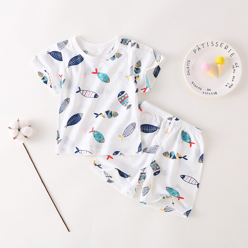 Baby short-sleeve set, 100% cotton, summer infant and toddler loungewear, short-sleeved, 0-3 years old, summer outfit, thin home clothes