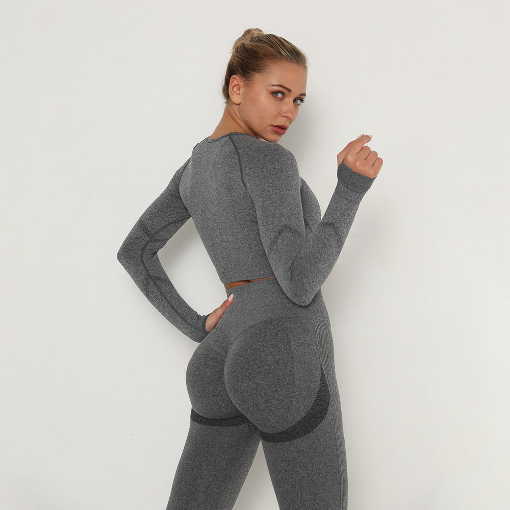 fashion seamless yoga clothes long sleeves high elastic pleated quick-drying long sleeves fitness yoga clothes tops