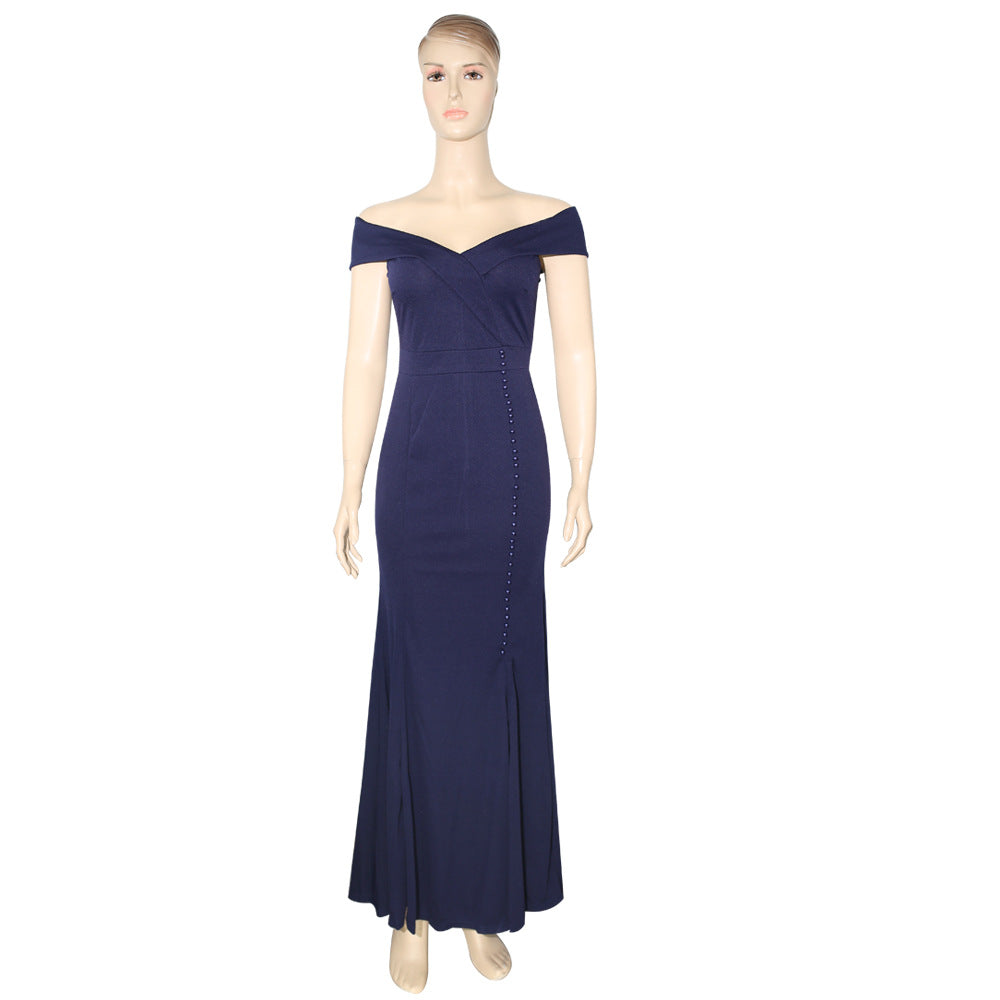 african plus size women's off-the-shoulder pleated slit mermaid evening dress -  dress