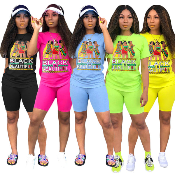 S3762 Summer New, Fashion Classic Side Stripe Casual Sports Two-piece Suit Women's Shorts
