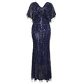 African women's clothing  cross-border supply:  &  v-neck sexy sequin tassel evening gown dress