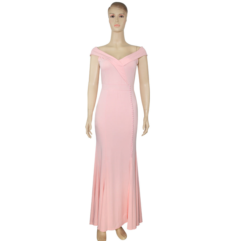 african plus size women's off-the-shoulder pleated slit mermaid evening dress -  dress