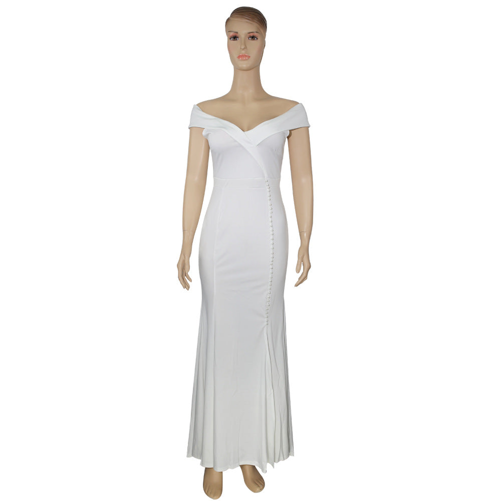 african plus size women's off-the-shoulder pleated slit mermaid evening dress -  dress