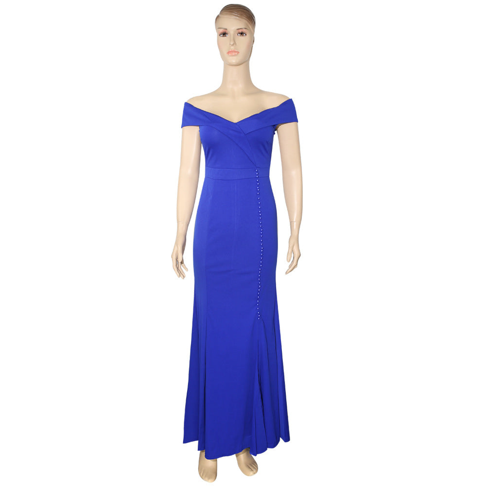african plus size women's off-the-shoulder pleated slit mermaid evening dress -  dress