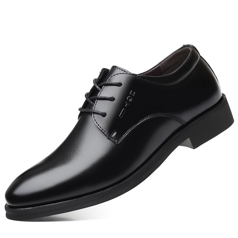 Leather shoes breathable cowhide casual shoes business formal leather shoes men's real easiest for match pointed toe tie back wedding shoes