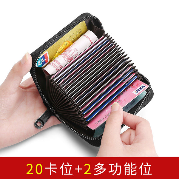 RFID anti-theft brush anti-degaussing PU leather card bag women's leather zipper bank card cover multi-card position large capacity card holder