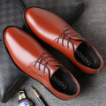 Leather shoes breathable cowhide casual shoes business formal leather shoes men's real easiest for match pointed toe tie back wedding shoes
