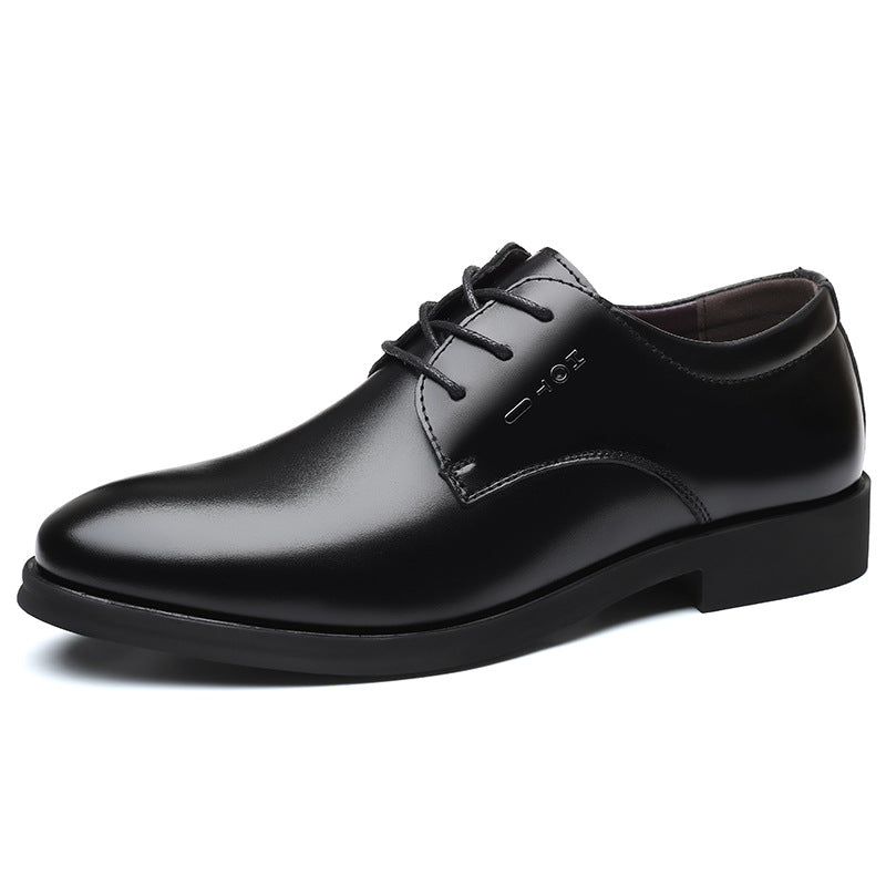Leather shoes breathable cowhide casual shoes business formal leather shoes men's real easiest for match pointed toe tie back wedding shoes