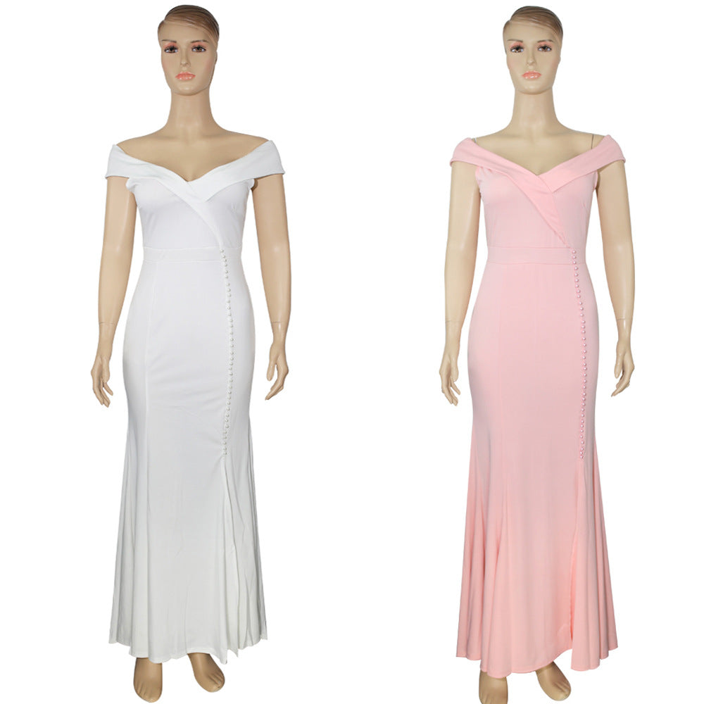 african plus size women's off-the-shoulder pleated slit mermaid evening dress -  dress