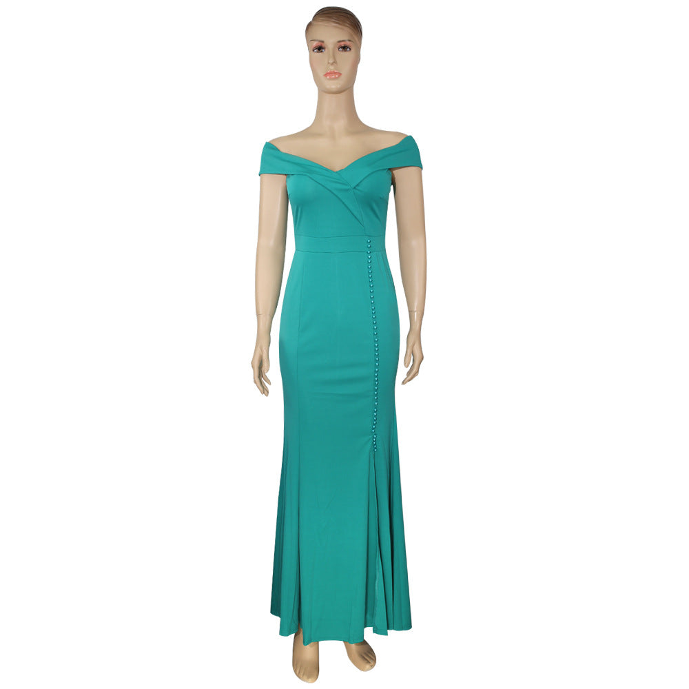 african plus size women's off-the-shoulder pleated slit mermaid evening dress -  dress