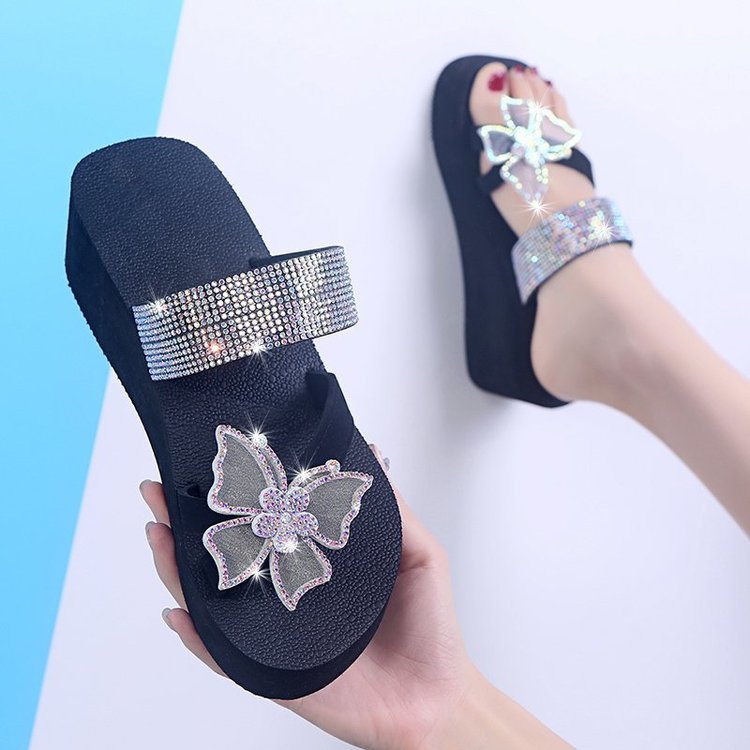 Beautiful cried shining show queen rhinestone butterfly 2024 summer new arrivalk-stylepopular slip-on fairy socialite sandals