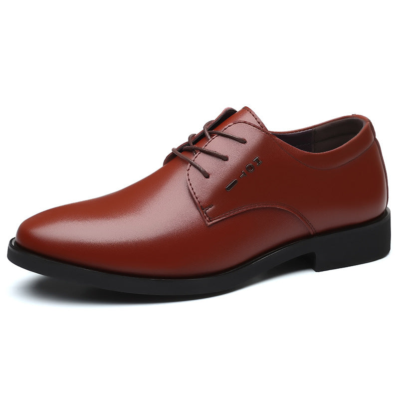 Leather shoes breathable cowhide casual shoes business formal leather shoes men's real easiest for match pointed toe tie back wedding shoes