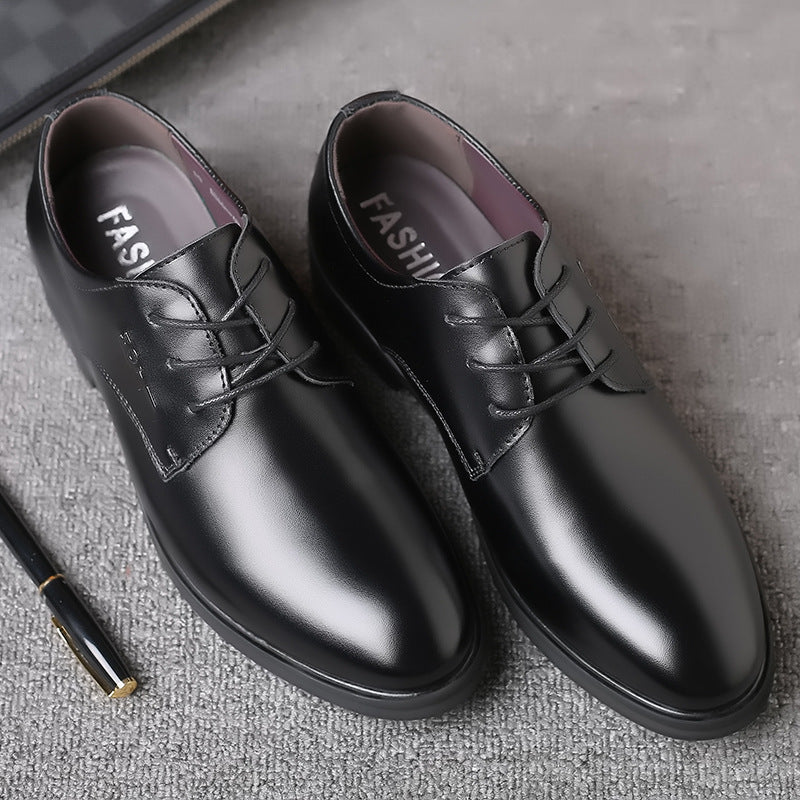 Leather shoes breathable cowhide casual shoes business formal leather shoes men's real easiest for match pointed toe tie back wedding shoes