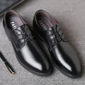 Leather shoes breathable cowhide casual shoes business formal leather shoes men's real easiest for match pointed toe tie back wedding shoes
