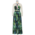 new arrival: cross-border e-commerce hot seller - halter neck maxi dress with digital print, european and american fashion style, flowy skirt, women's dress