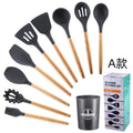 in stock wooden handle silicone 12-piece suitfor home kitchenware non-stick cooking spatula spoon baking kitchenware