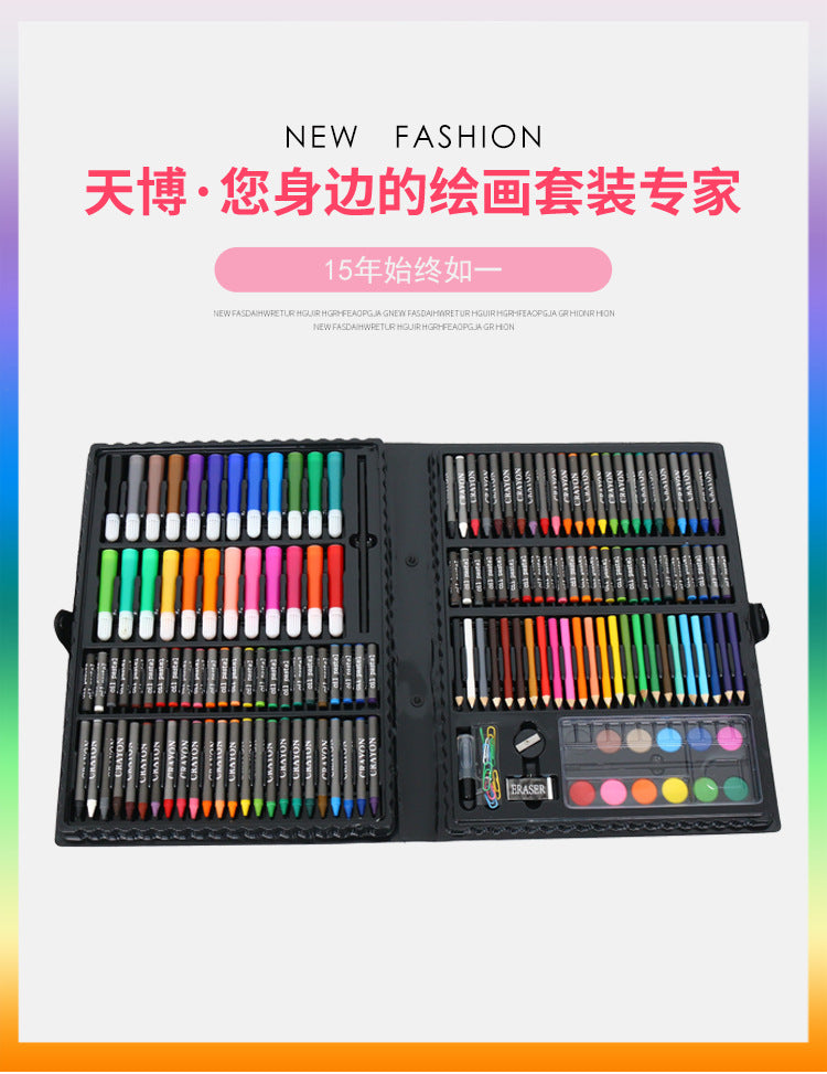 Manufacturer customizes 168 crayon oil painting stick gift box, children's portable learning painting watercolor pen set