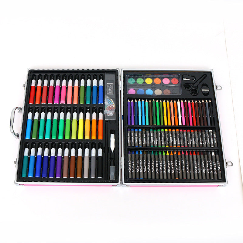 Manufacturer customizes 150-piece aluminum box painting set, colored pen combination stationery, student watercolor brush prize gift