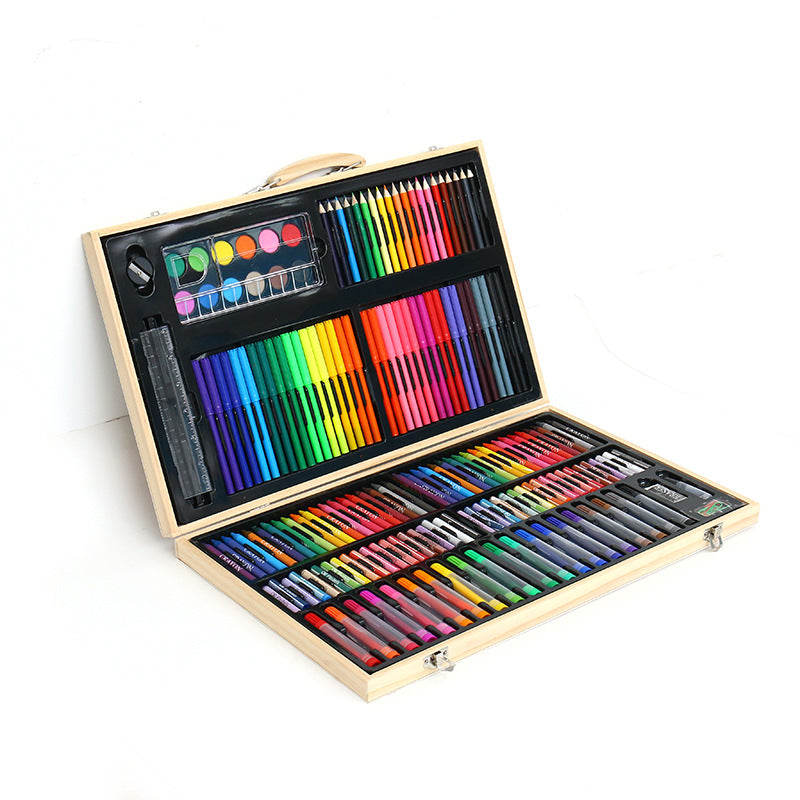 Customized 180-piece wooden box painting set can be customized LOGO children's painting watercolor pen crayon art brush