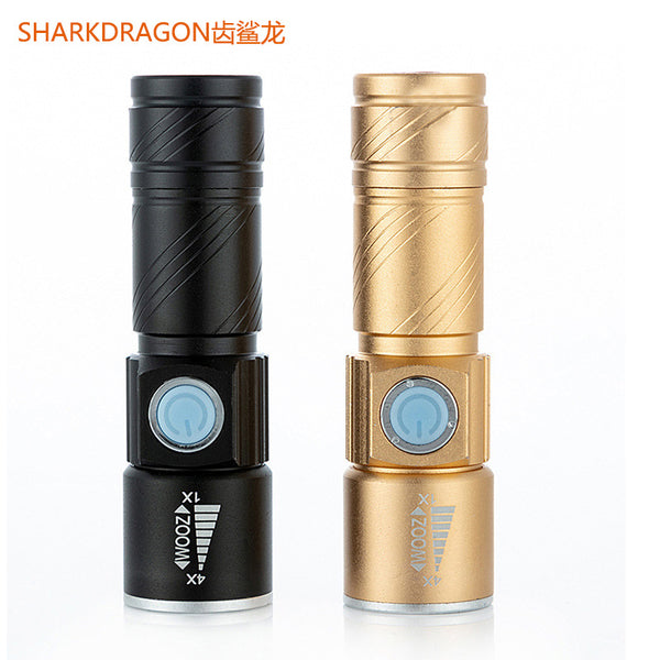 Mini strong light flashlight USB rechargeable aluminum alloy built-in battery telescopic zoom portable led flashlight