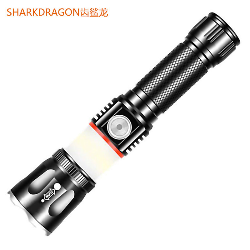 Cross-border strong light flashlight T6 + COB multi-functional aluminum alloy outdoor camping zoom rechargeable LED flashlight