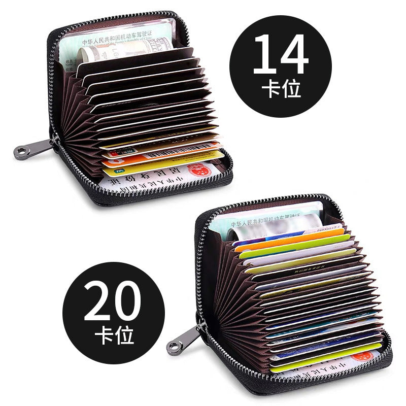 RFID anti-theft brush anti-degaussing PU leather card bag women's leather zipper bank card cover multi-card position large capacity card holder