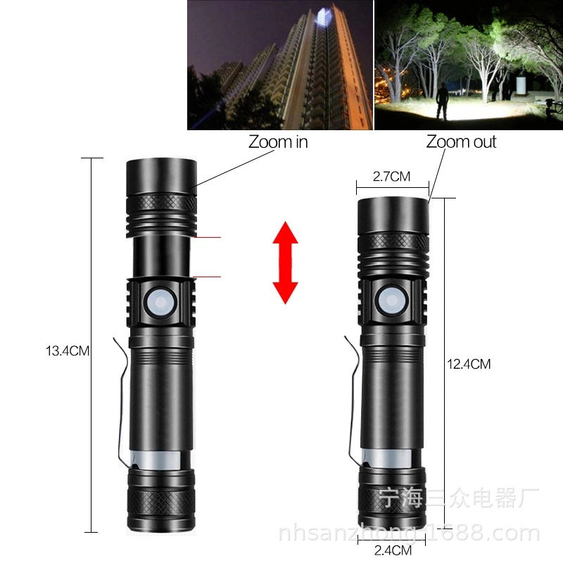 Factory direct sales mini USB strong light flashlight,  hot-selling T6 flashlight pen clip portable flashlight
