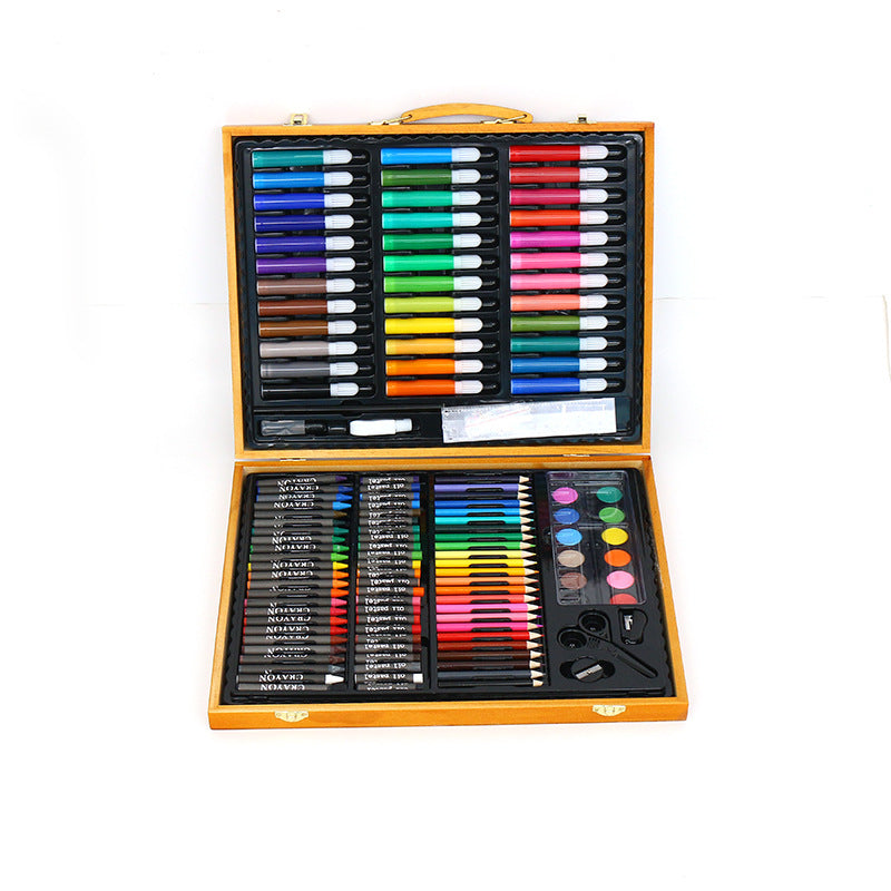 Manufacturer spot wholesale watercolor pen set 150-piece wooden box children's brush set, art painting supplies