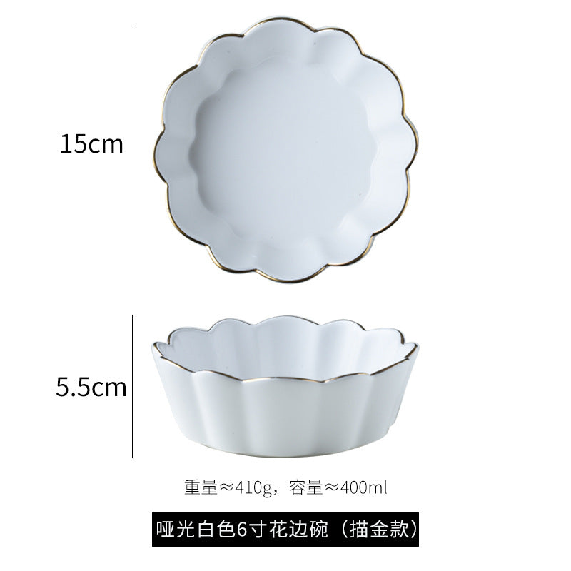 Salad breakfast bowl petal baking bowl eating bowl ceramic tableware single stylishins creative wholesale white porcelain casual