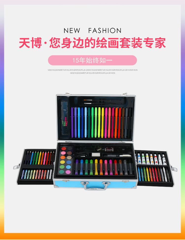 Customized school season art brush gift box logo pattern double head watercolor pen oil painting stick three-layer aluminum box set