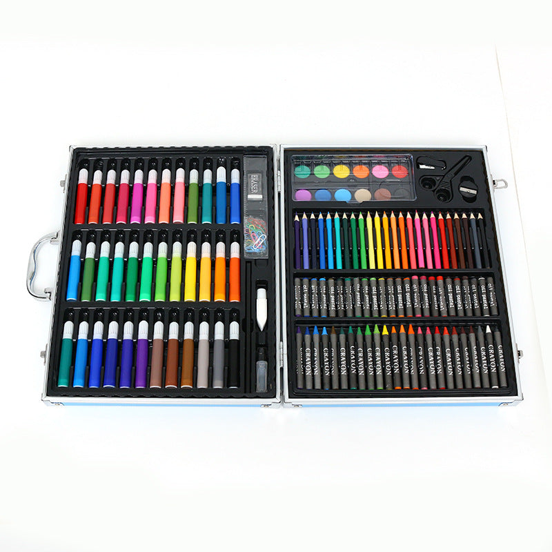 150 aluminum box painting set, student children's watercolor pen stationery gift box art tools crayons oil painting pen wholesale