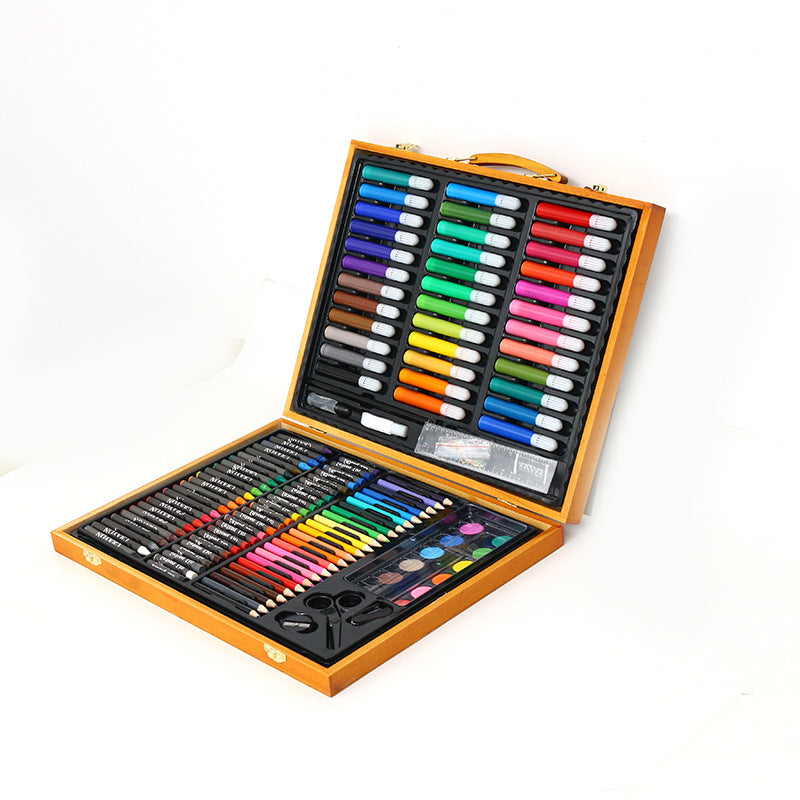 Manufacturer spot wholesale watercolor pen set 150-piece wooden box children's brush set, art painting supplies