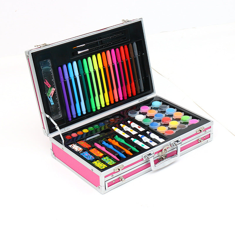 Manufacturer customized children's colored pen painting set 123 pieces aluminum box crayon oil painting stick student art supplies gift box