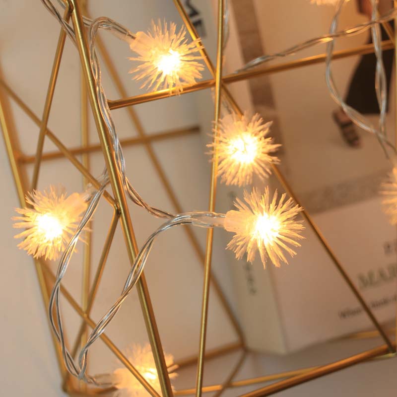 Cross-border LED hairball decorative light string Christmas wedding bedroom decoration dandelion battery box USB small lantern string