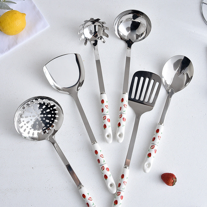 Ceramic stainless steel kitchenware decals personalized kitchen utensils hot pot spoon spatula spoon colander seven-piece set wholesale