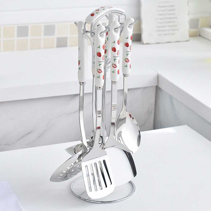 Ceramic stainless steel kitchenware decals personalized kitchen utensils hot pot spoon spatula spoon colander seven-piece set wholesale