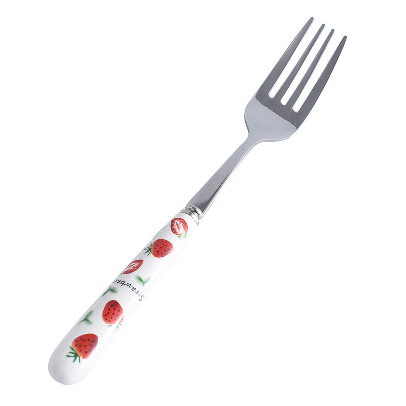 Creative fruit ceramic stainless steel cutlery portable three-piece set - student outdoor travel fork, spoon, and chopsticks set - wholesale