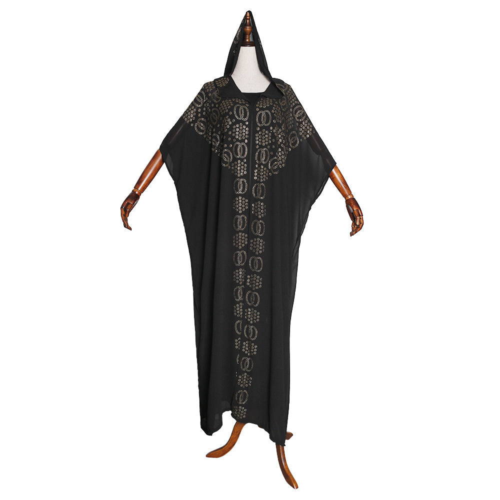 foreign trade african plus size women's clothing   new arrival cloak beaded hot diamond bat sleeve dress