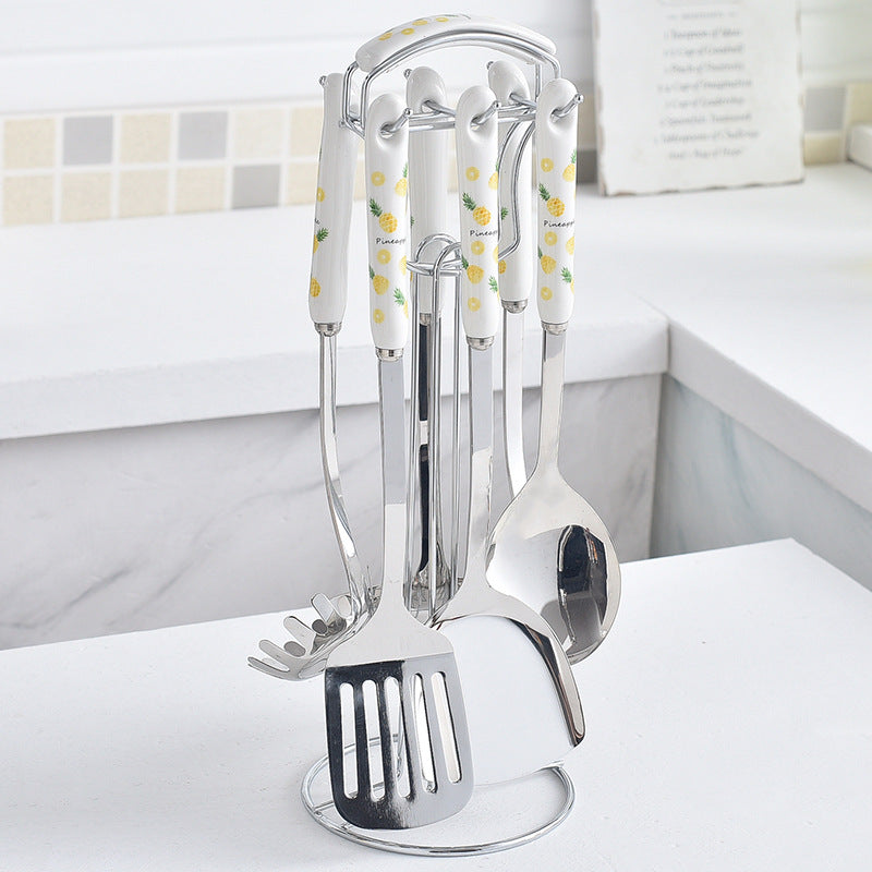 Ceramic stainless steel kitchenware decals personalized kitchen utensils hot pot spoon spatula spoon colander seven-piece set wholesale