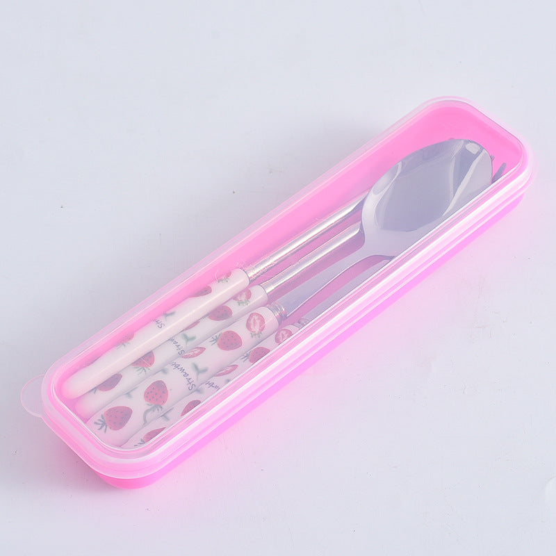 Creative fruit ceramic stainless steel cutlery portable three-piece set - student outdoor travel fork, spoon, and chopsticks set - wholesale
