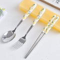 Creative fruit ceramic stainless steel cutlery portable three-piece set - student outdoor travel fork, spoon, and chopsticks set - wholesale