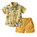European and american summer new boys' korean style animal print short-sleeve shirt and shorts casual two-piece kids' outfit set